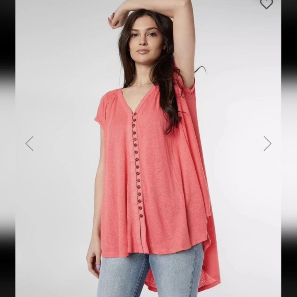 EUC Free People Highlander Coral Flowy Top Size Small Oversized Tunic